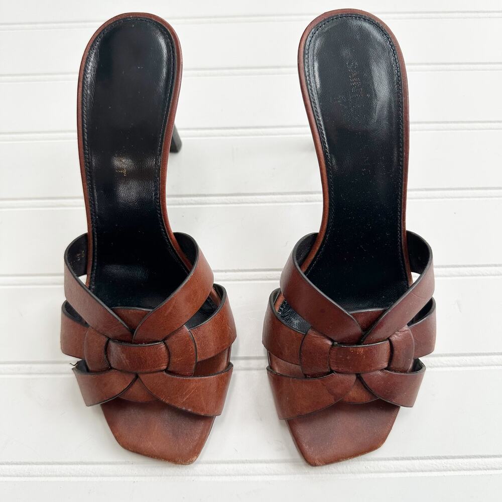 Saint Laurent Tribute Sandals Mule Heel Slides Brown Leather Size 36 EU Luxury - Picture 9 of 9